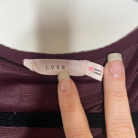 Lush Inverted Pleat V-Neck Plum Drapey Shirt Tail Dress 3/4 Tab Sleeves XS - Picture 5 of 11